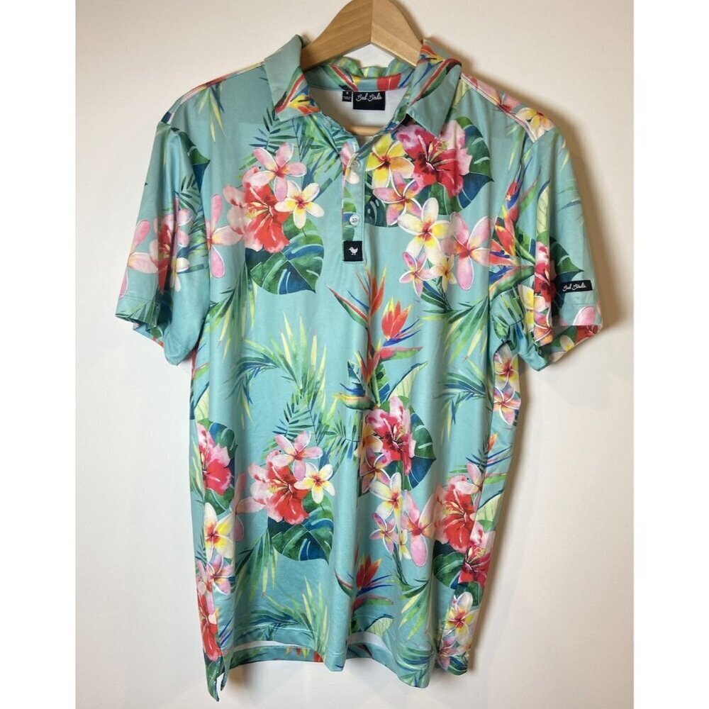 Bad Birdie Golf Polo Shirt Green Pink Blue Tropical Small S